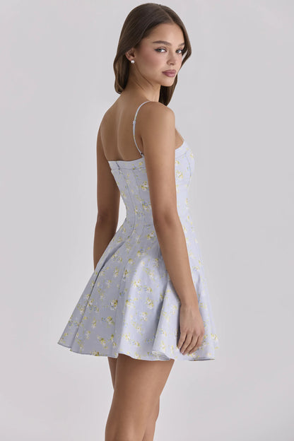 Dolly Blue Wildflower Floral Print Cotton Mini Sundress