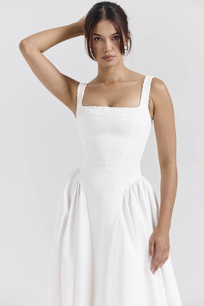 Dorothy White Cotton Midi Sundress