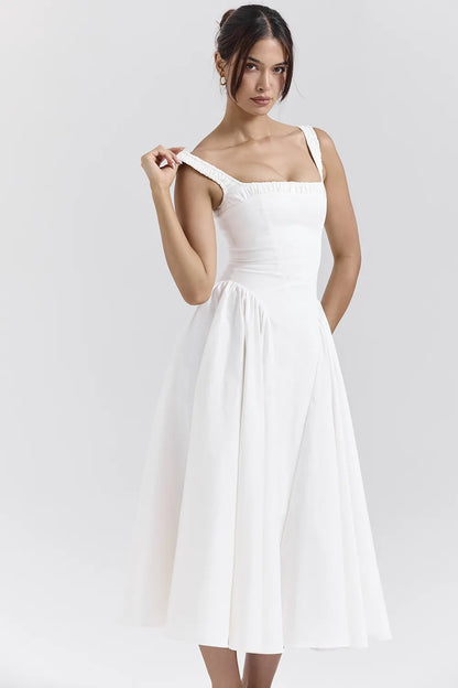 Dorothy White Cotton Midi Sundress