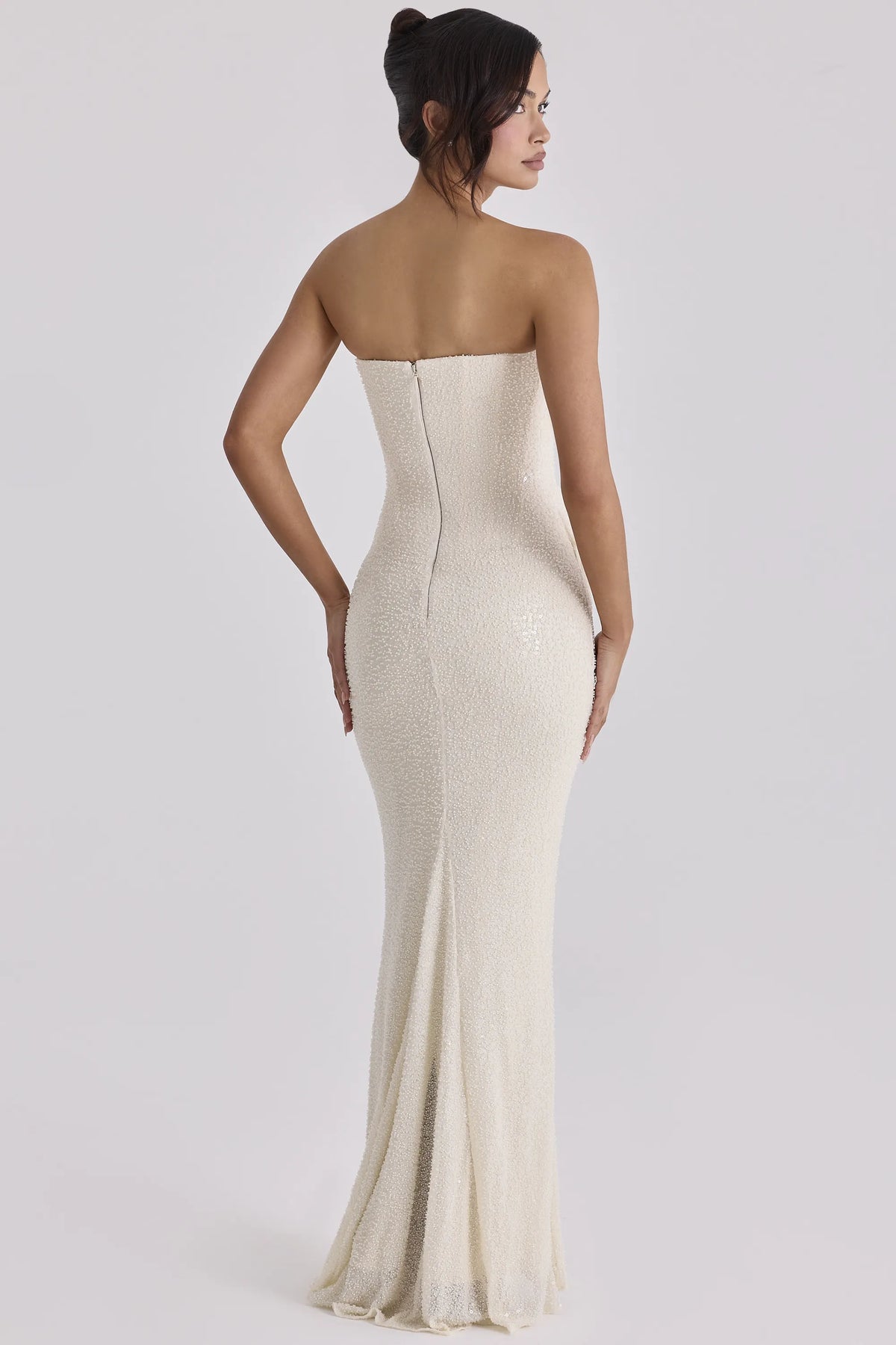 Dove Ivory Beaded Embellished Strapless Bridal Gown