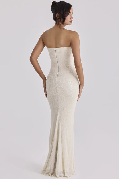 Dove Ivory Beaded Embellished Strapless Bridal Gown