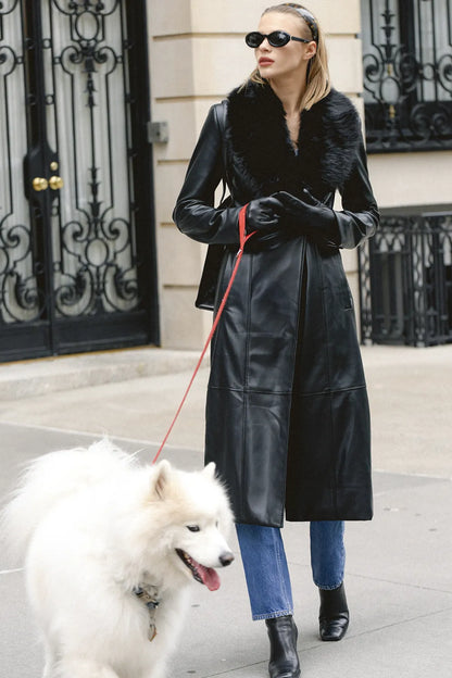Marcel Black Faux Fur Trimmed Vegan Leather Coat