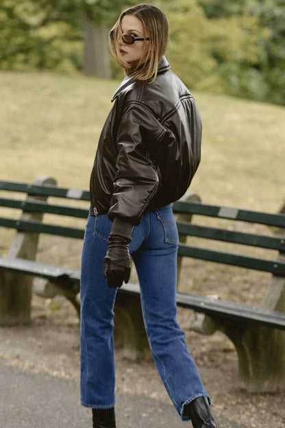 Sante Dark Brown Vegan Leather Bomber Jacket