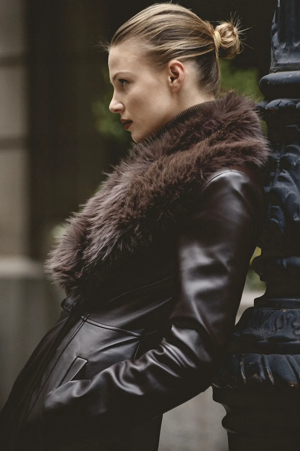 Marcel Brown Faux Fur Trimmed Vegan Leather Coat