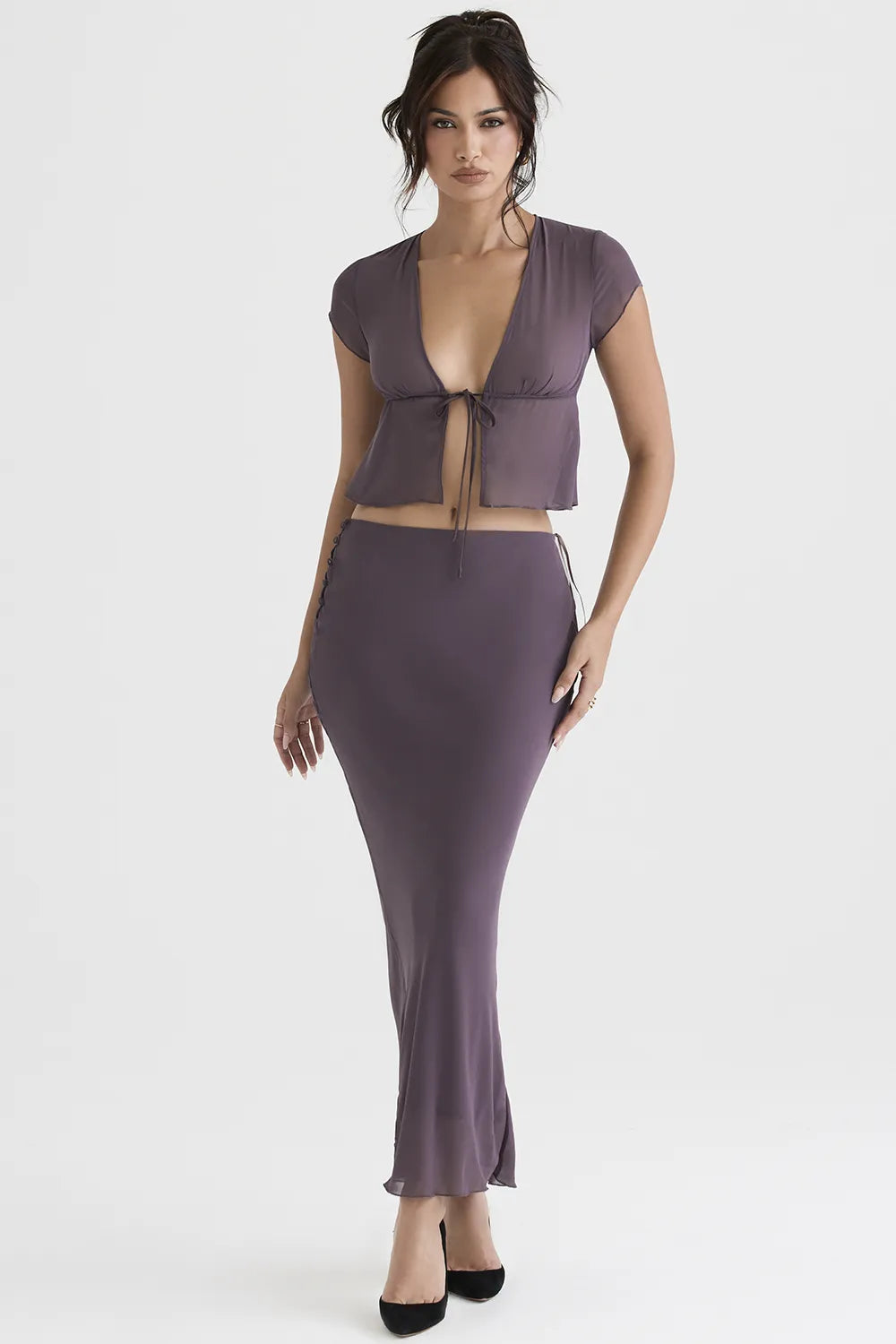 Dyana Dark Mauve Bias Cut Maxi Skirt
