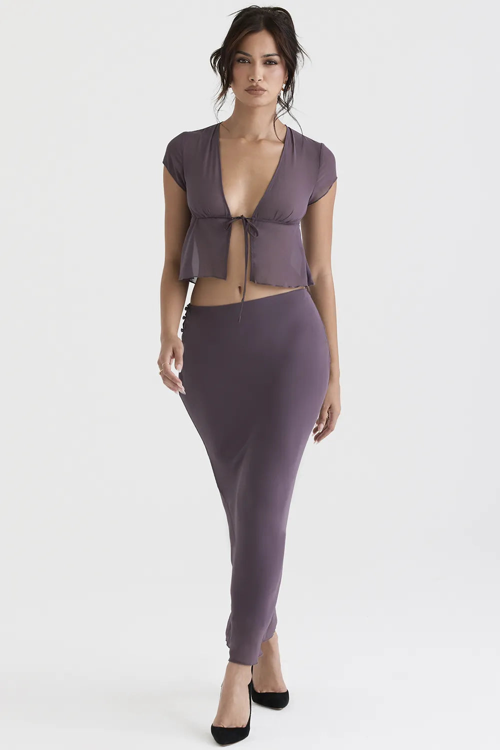 Dyana Dark Mauve Bias Cut Maxi Skirt