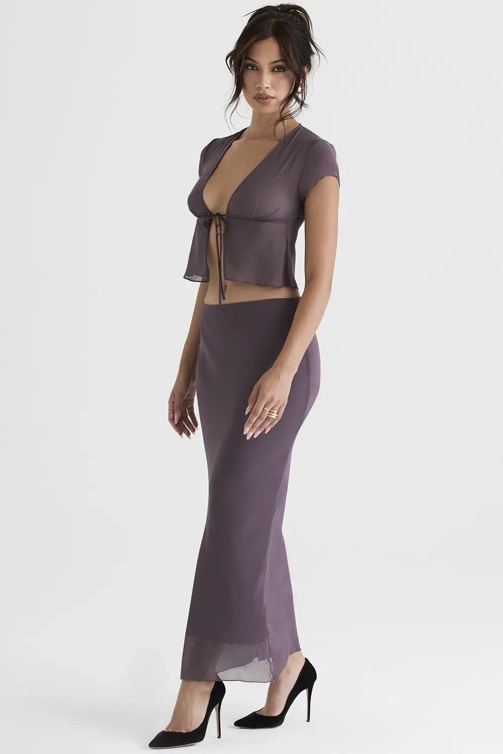 Dyana Dark Mauve Bias Cut Maxi Skirt