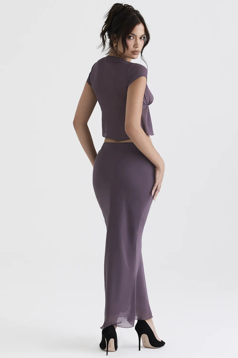 Dyana Dark Mauve Bias Cut Maxi Skirt