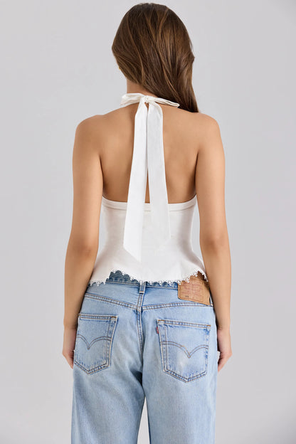 Elana White Stretch Cotton Halter Neck Corset Top