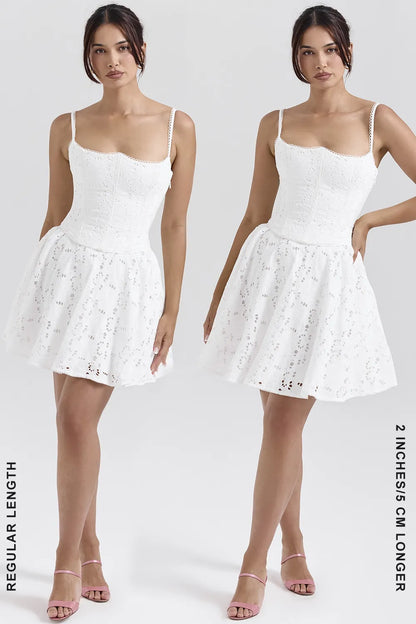 Elara White Broderie Anglais Mini Dress