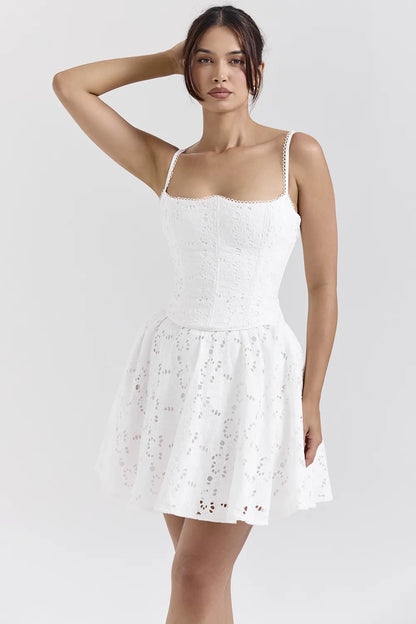 Elara White Broderie Anglais Mini Dress