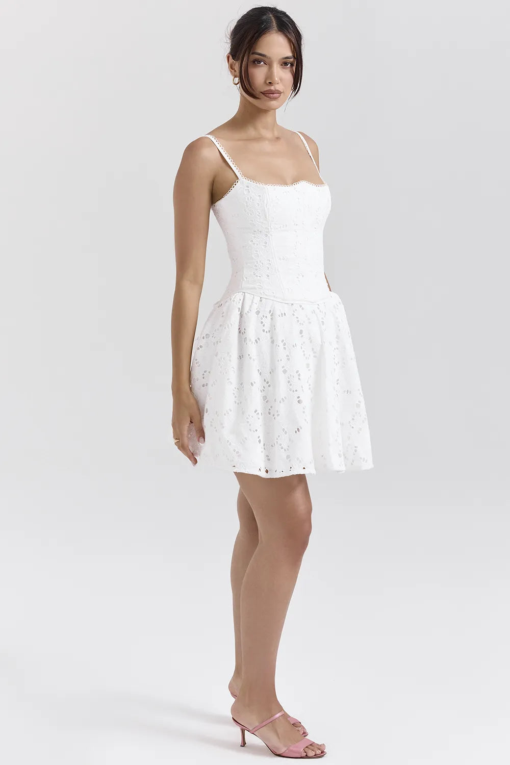 Elara White Broderie Anglais Mini Dress