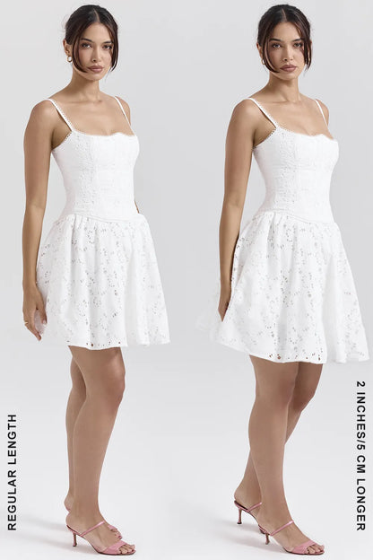 Elara White Broderie Anglais Mini Dress