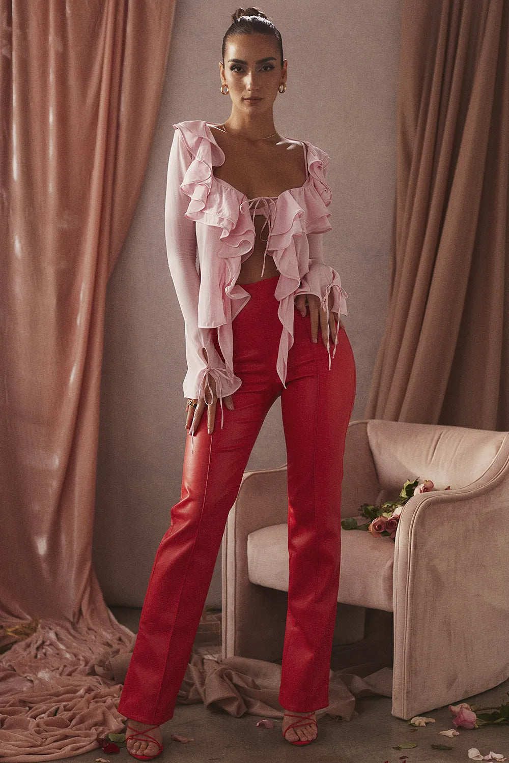 Elenaora Scarlet Vegan Leather Trousers