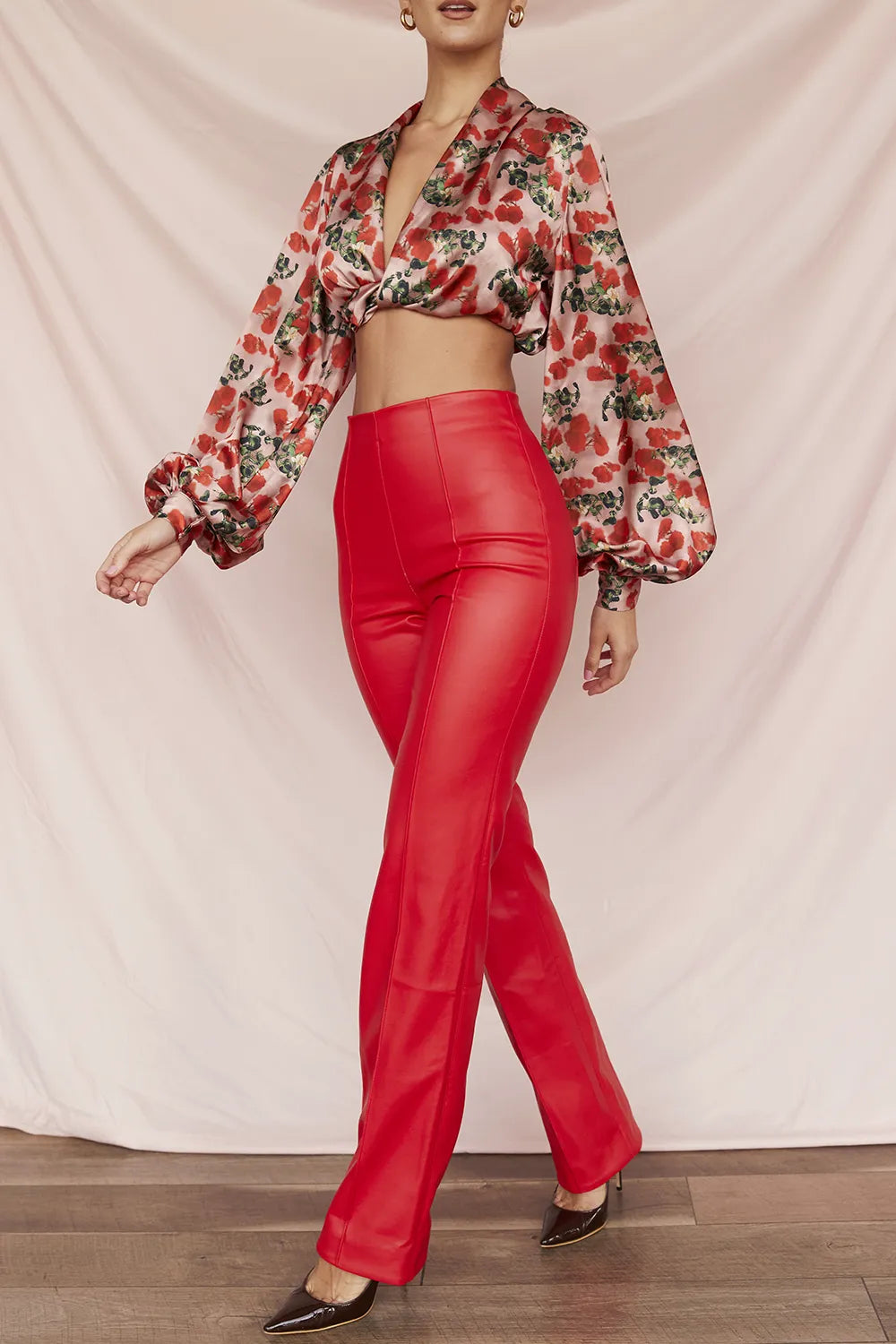 Elenaora Scarlet Vegan Leather Trousers