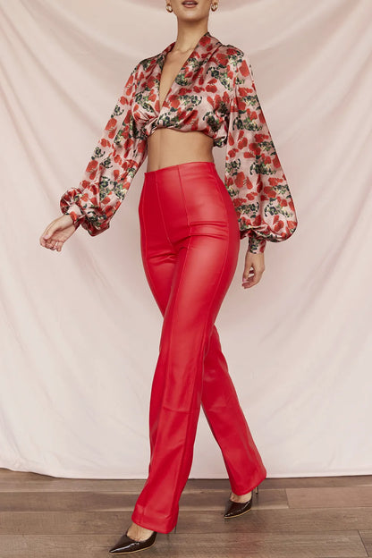 Elenaora Scarlet Vegan Leather Trousers