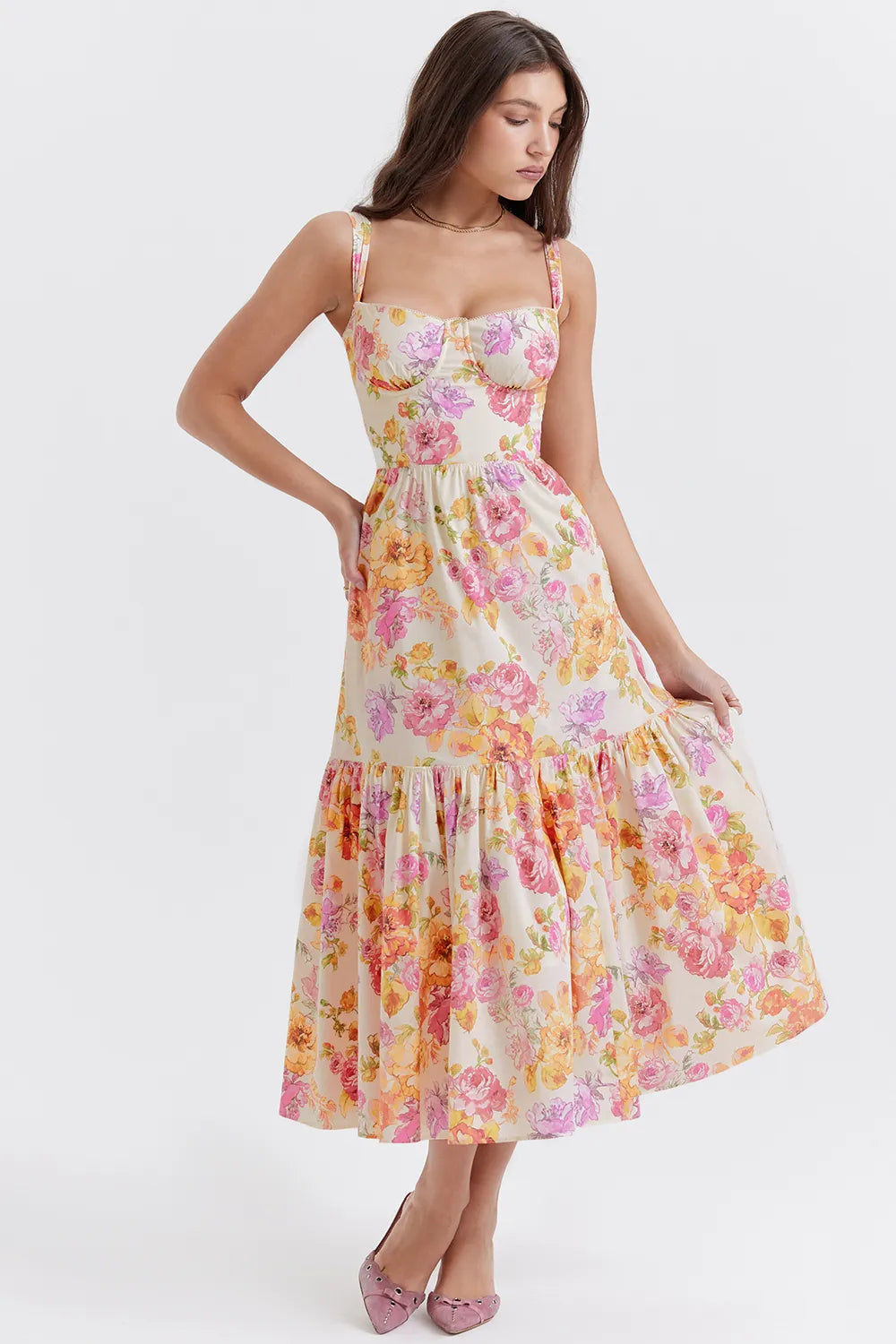 Elia Ivory Floral Midi Sundress
