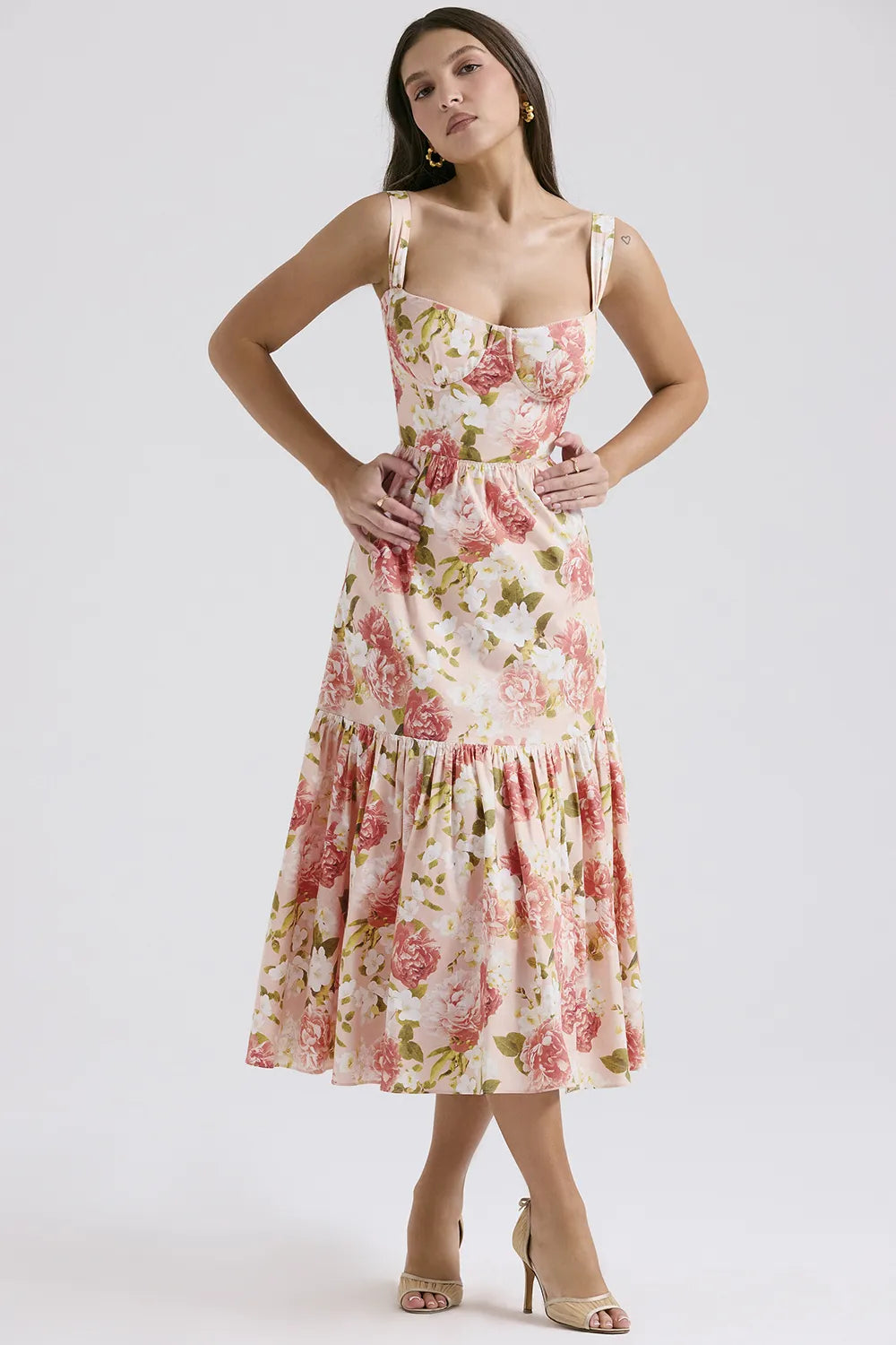 Elia Pink Peony Print Cotton Midi Sundress