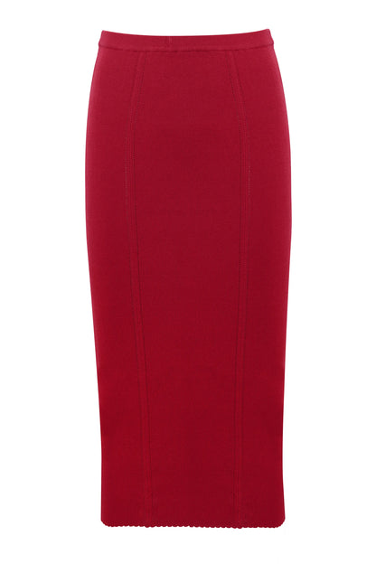 Eliane Red Bodycon Midi Skirt