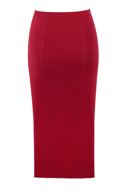 Eliane Red Bodycon Midi Skirt
