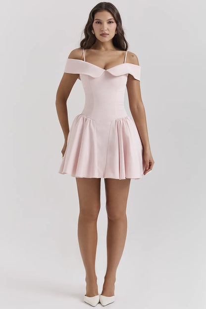 Elida Ballerina Pink Off Shoulder Mini Dress