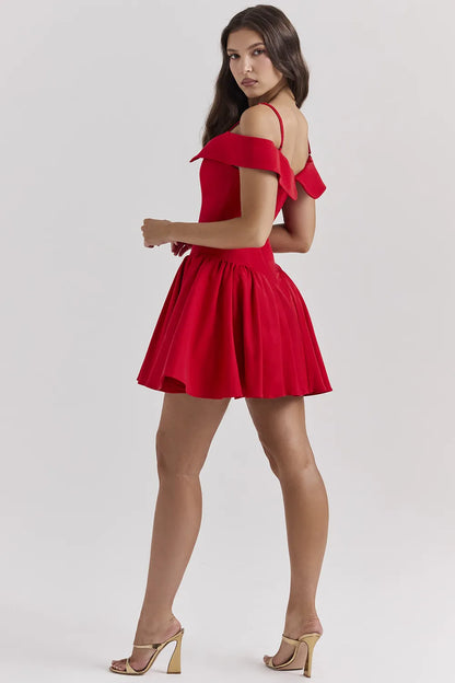 Elida Scarlet Off Shoulder Mini Dress