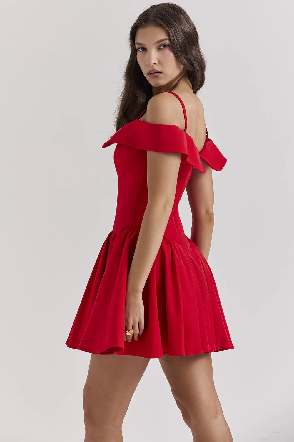 Elida Scarlet Off Shoulder Mini Dress