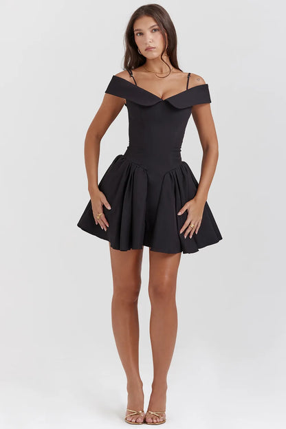 Elida Black Off Shoulder Mini Dress