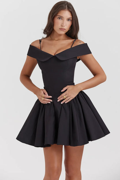 Elida Black Off Shoulder Mini Dress