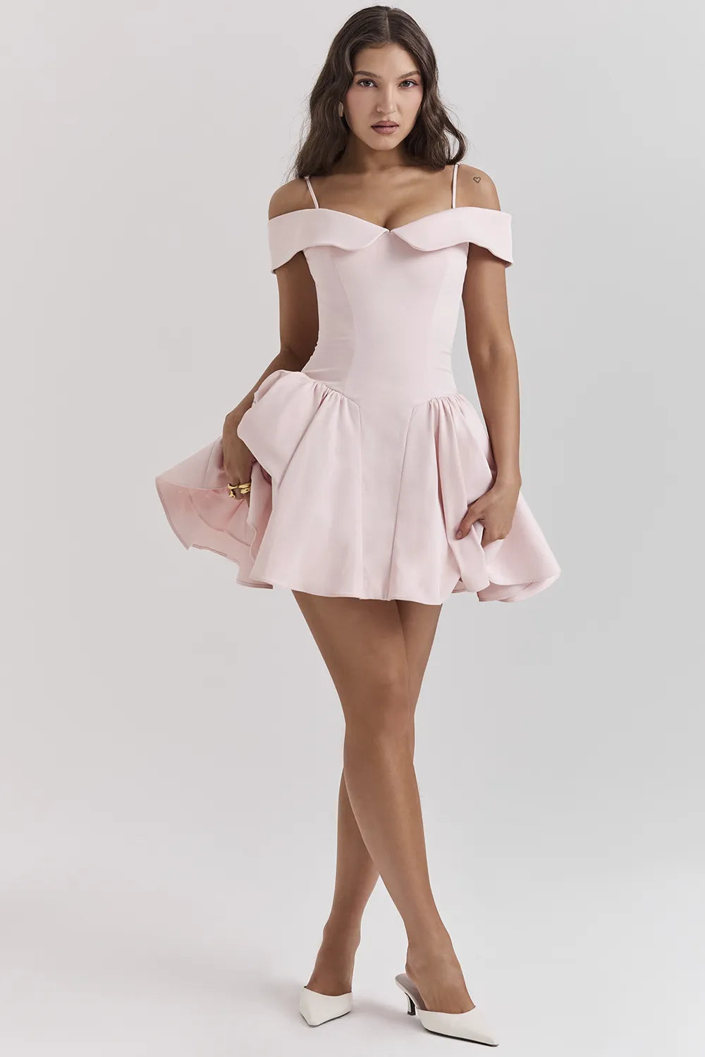 Elida Ballerina Pink Off Shoulder Mini Dress
