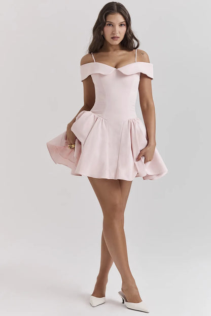 Elida Ballerina Pink Off Shoulder Mini Dress