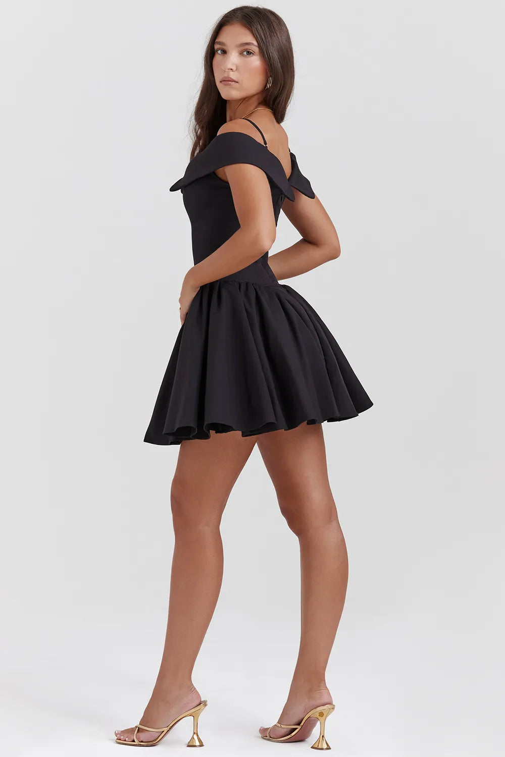 Elida Black Off Shoulder Mini Dress