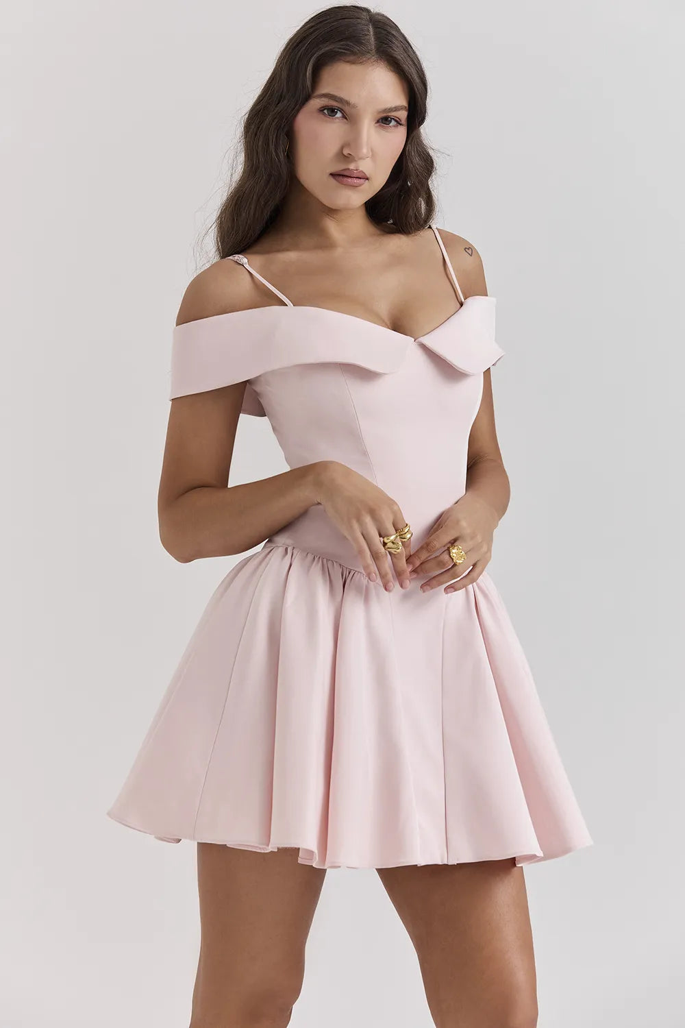 Elida Ballerina Pink Off Shoulder Mini Dress