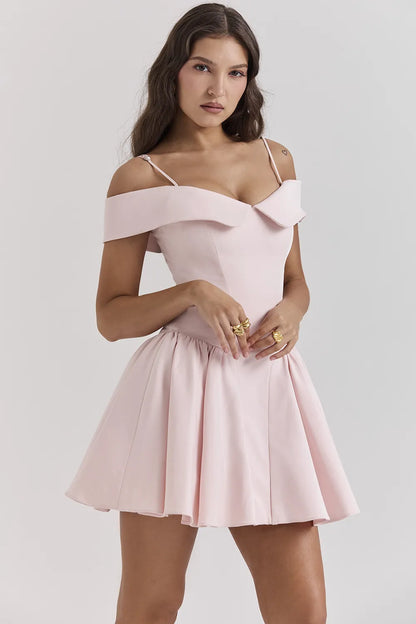 Elida Ballerina Pink Off Shoulder Mini Dress