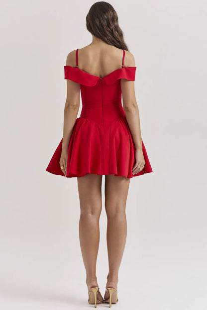 Elida Scarlet Off Shoulder Mini Dress