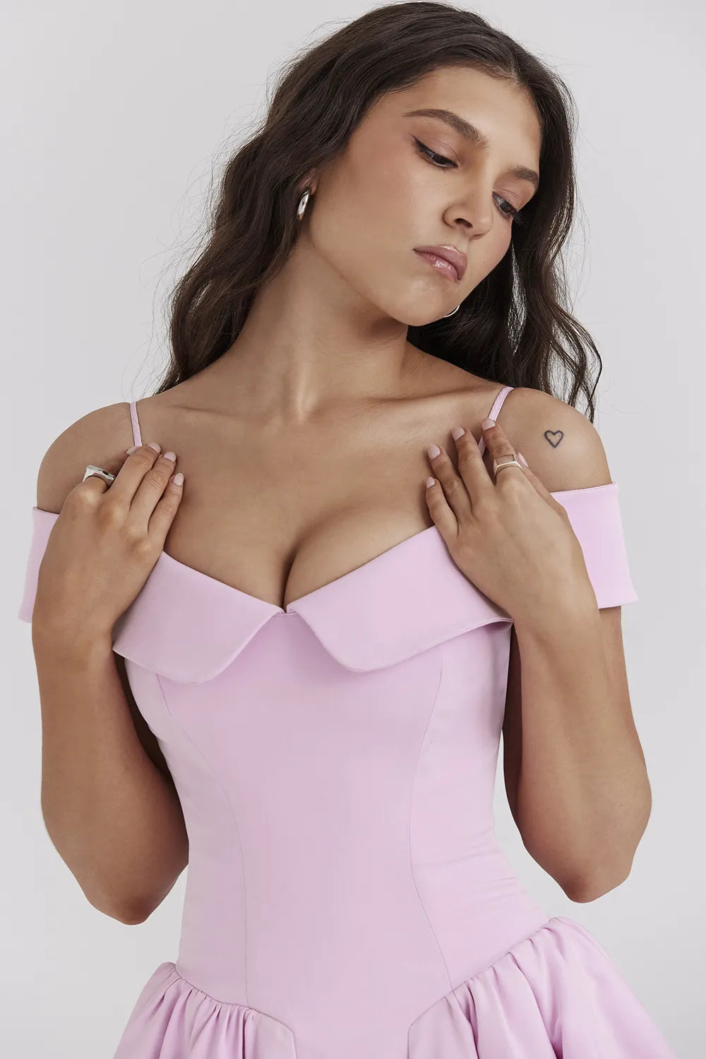 Elida Cotton Candy Twill Off Shoulder Mini Dress