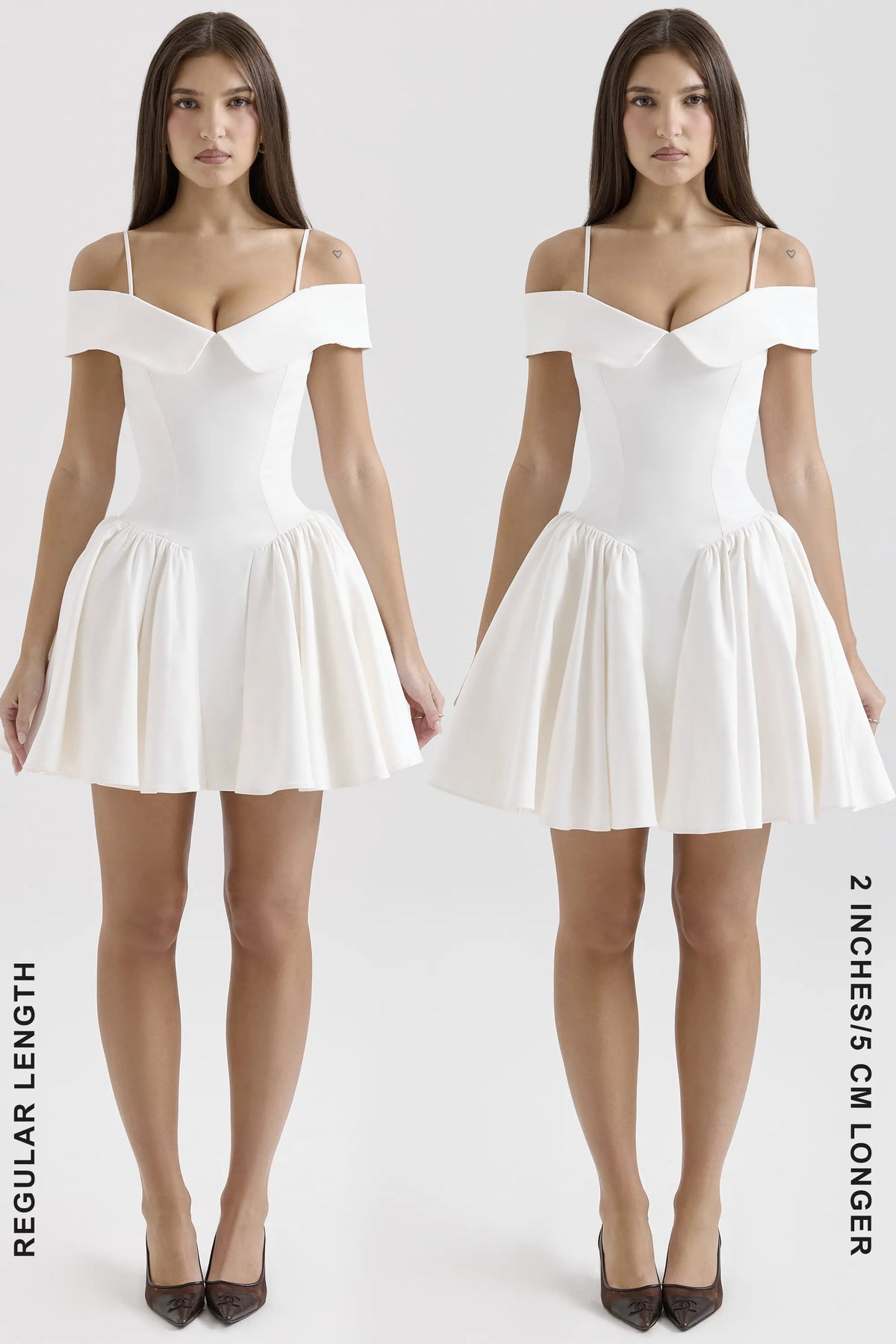 Elida White Twill Off Shoulder Mini Dress