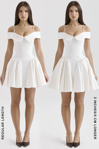 Elida White Twill Off Shoulder Mini Dress