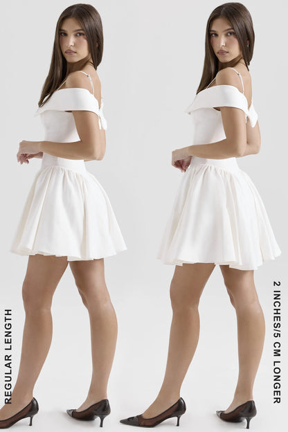 Elida White Twill Off Shoulder Mini Dress