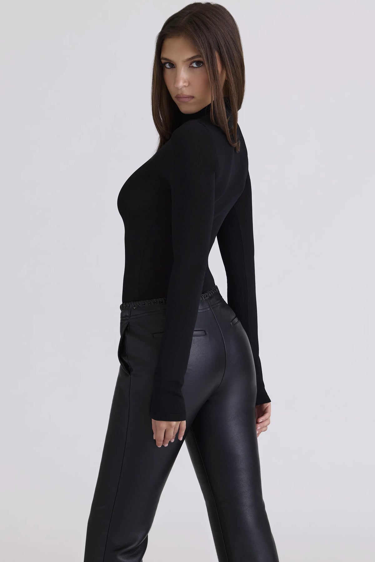Eliena Black High Neck Long Sleeve Bodysuit