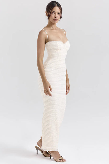 Elinor Cream Tea Frill Lace Midi Dress