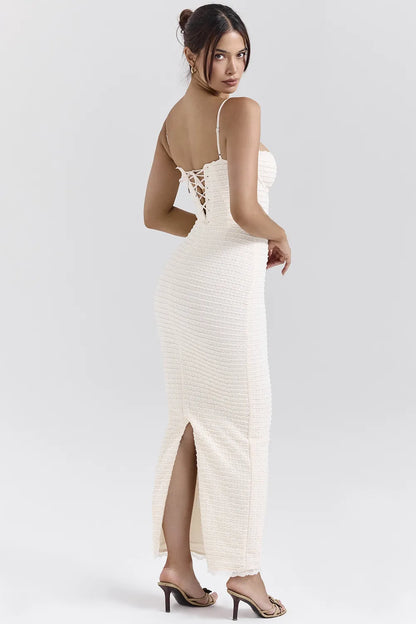 Elinor Cream Tea Frill Lace Midi Dress