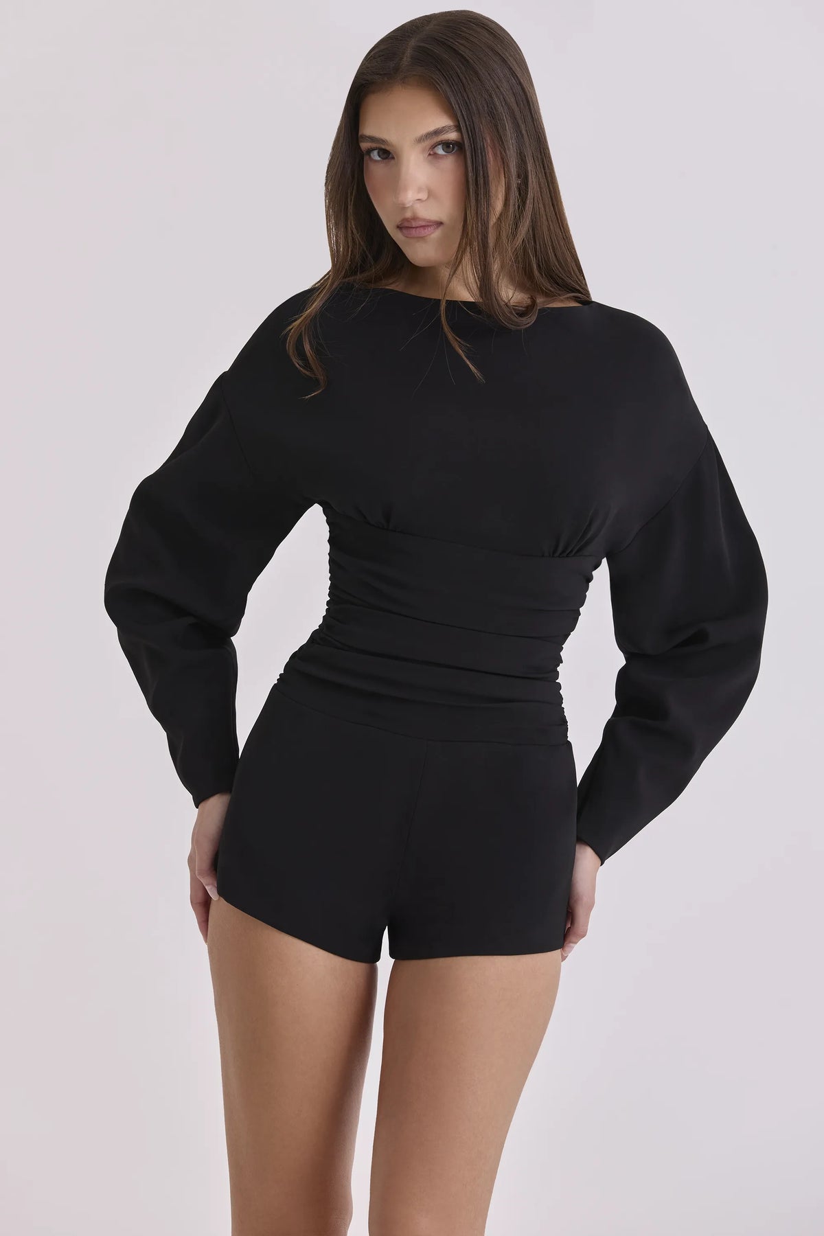 Elisetta Black Crepe Contour Playsuit