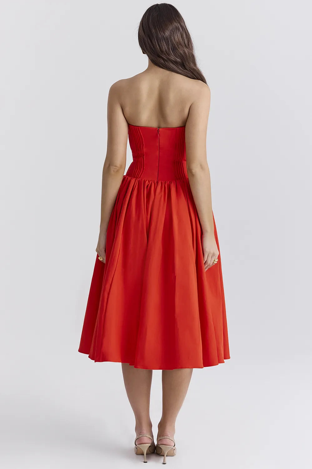 Elizabeth Italian Tomato Strapless Midi Sundress