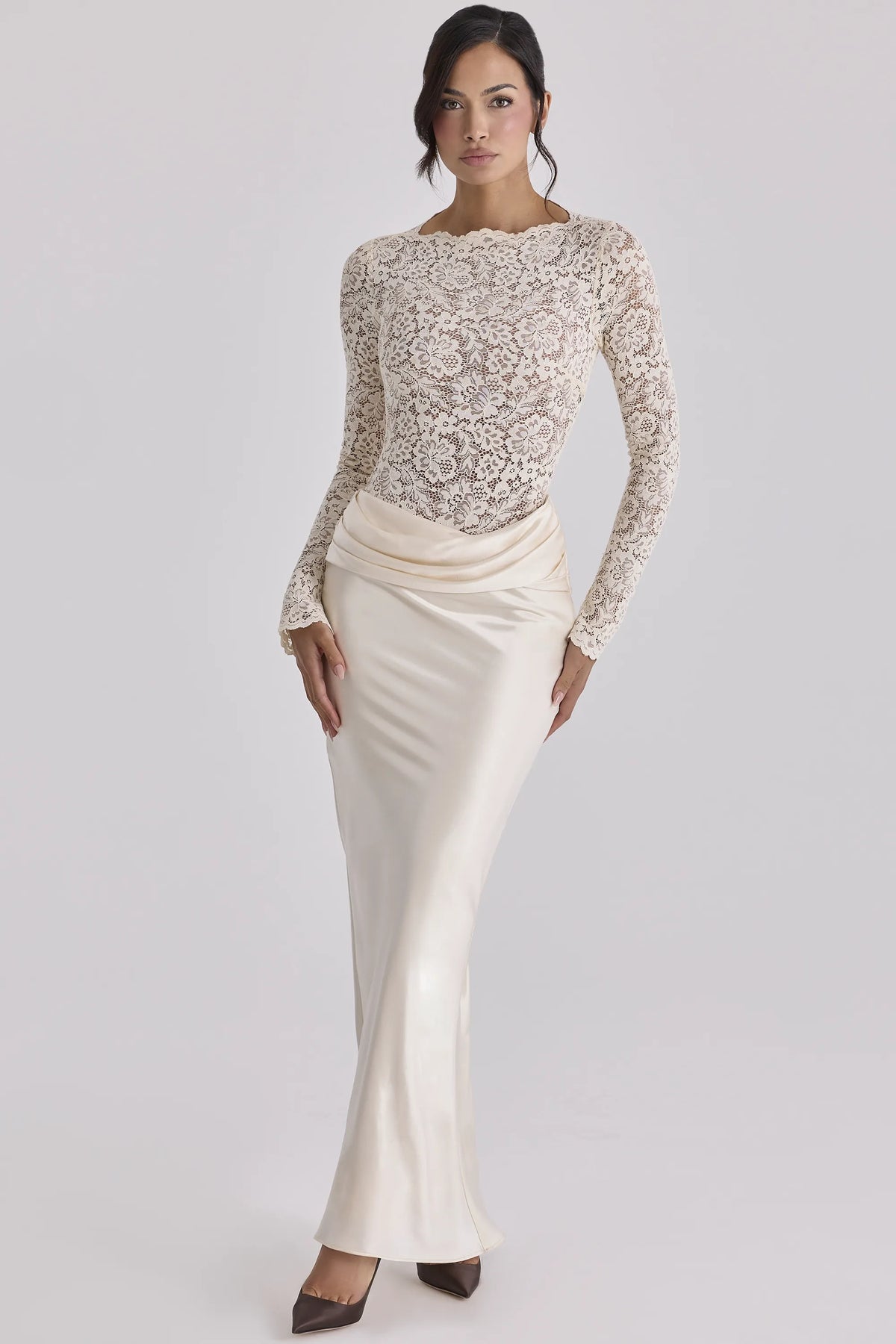 Ellie Vintage Ivory Lace Long Sleeve Bodysuit