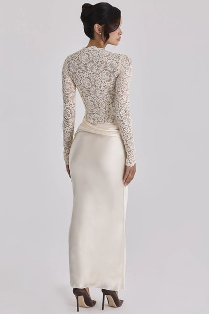 Ellie Vintage Ivory Lace Long Sleeve Bodysuit