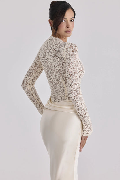 Ellie Vintage Ivory Lace Long Sleeve Bodysuit