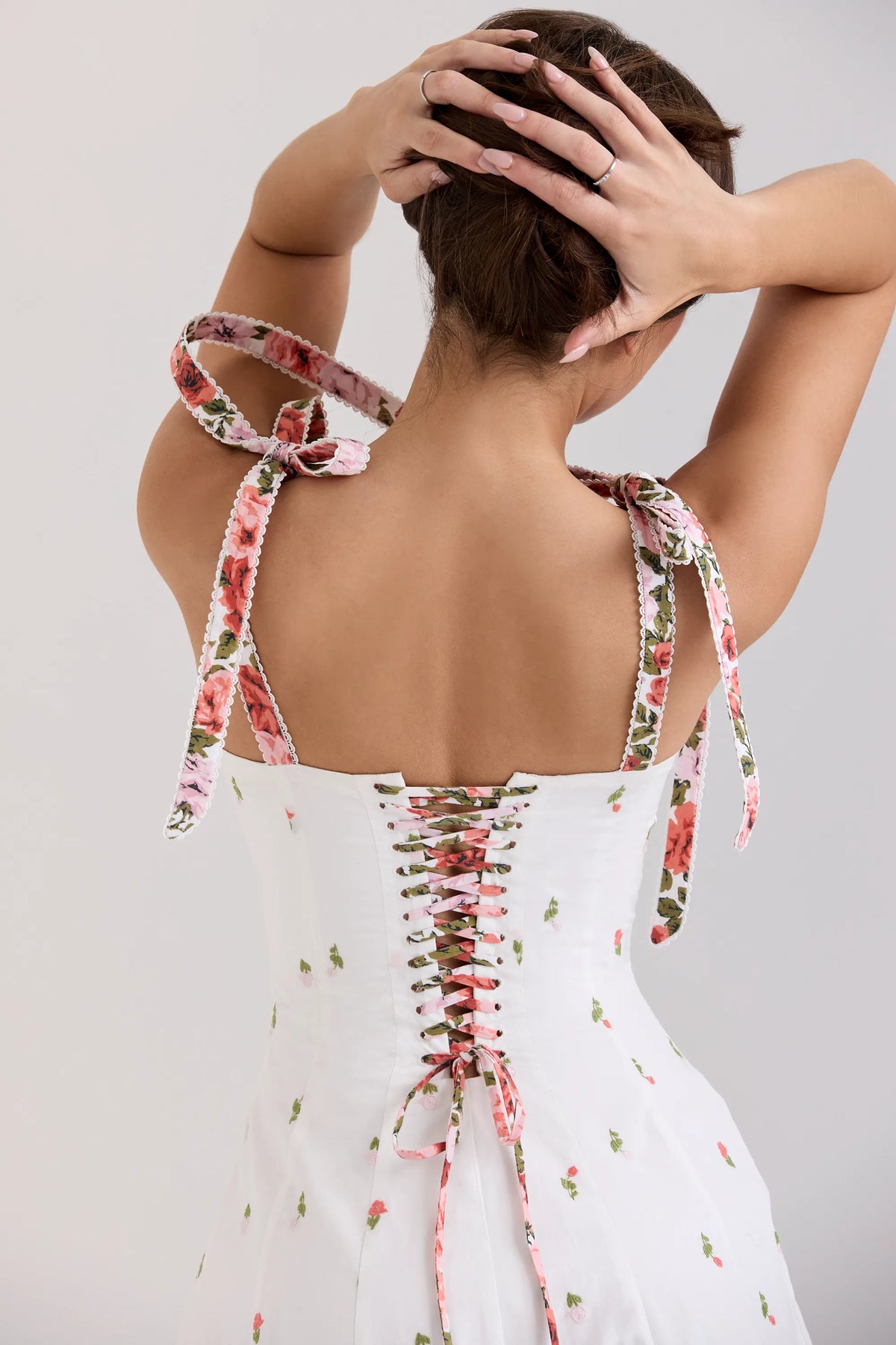 Emely White Floral Print Stretch Cotton Midi Sundress