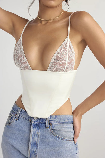 Emilee Ivory Satin and Lace Corset