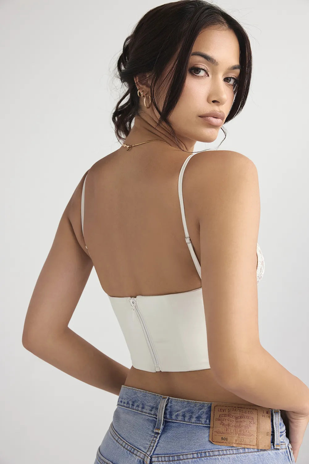 Emilee Ivory Satin and Lace Corset